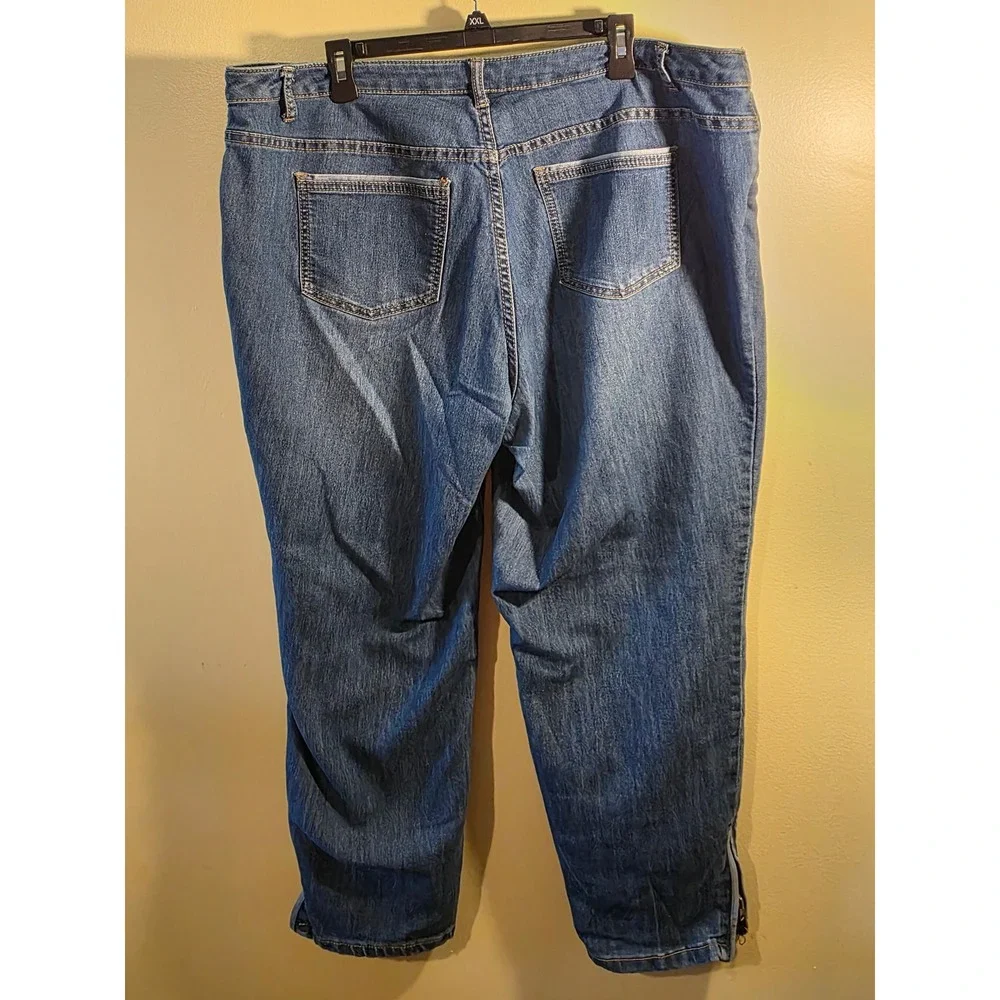 CJ Banks Women 20W Blue Denim Ankle Zip Cropped Jeans Plus Size Medium Wash - Picture 4 of 5